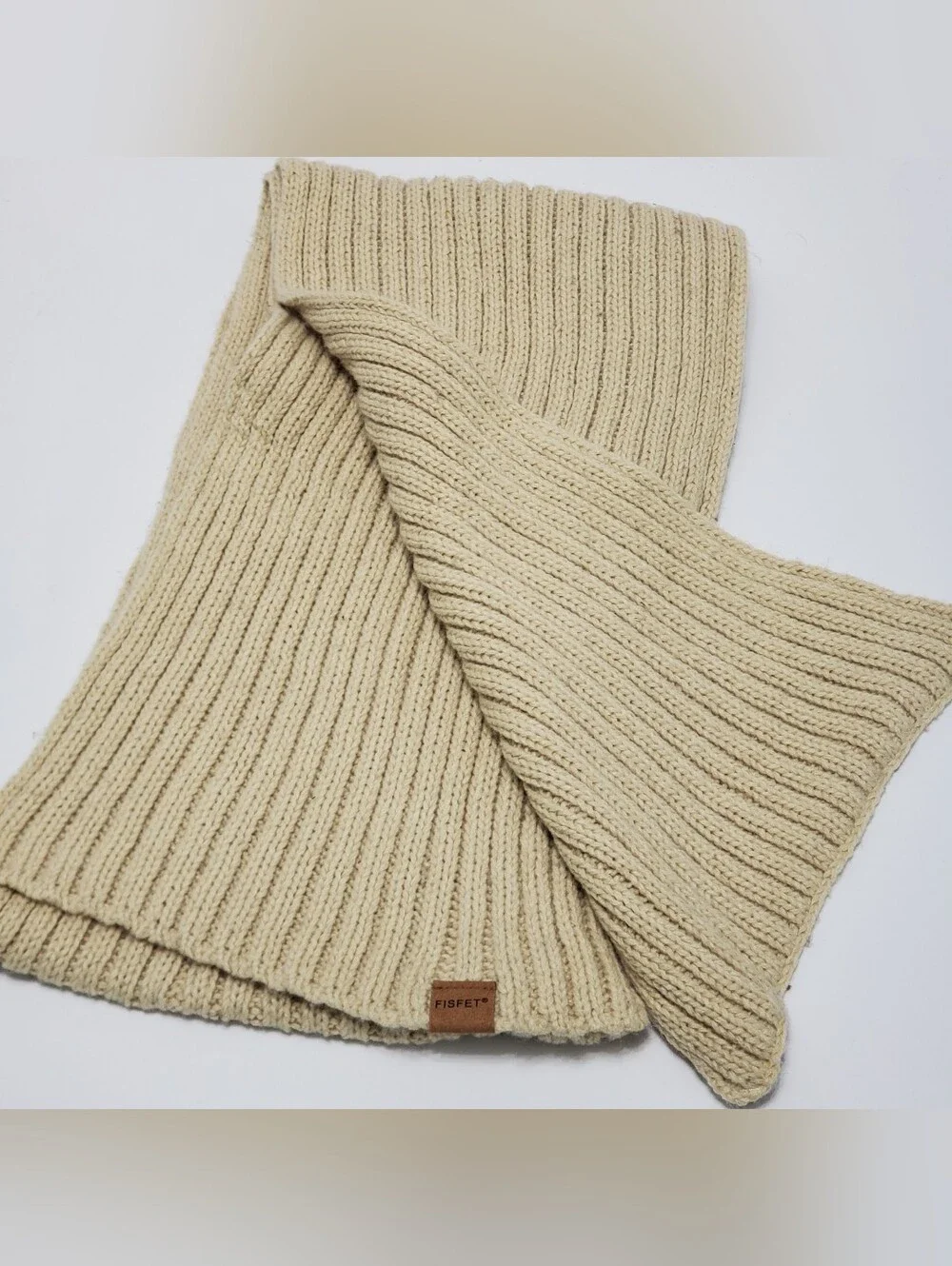 Fisfet Beige Cable Knit Unisex Scarf 72x9.5